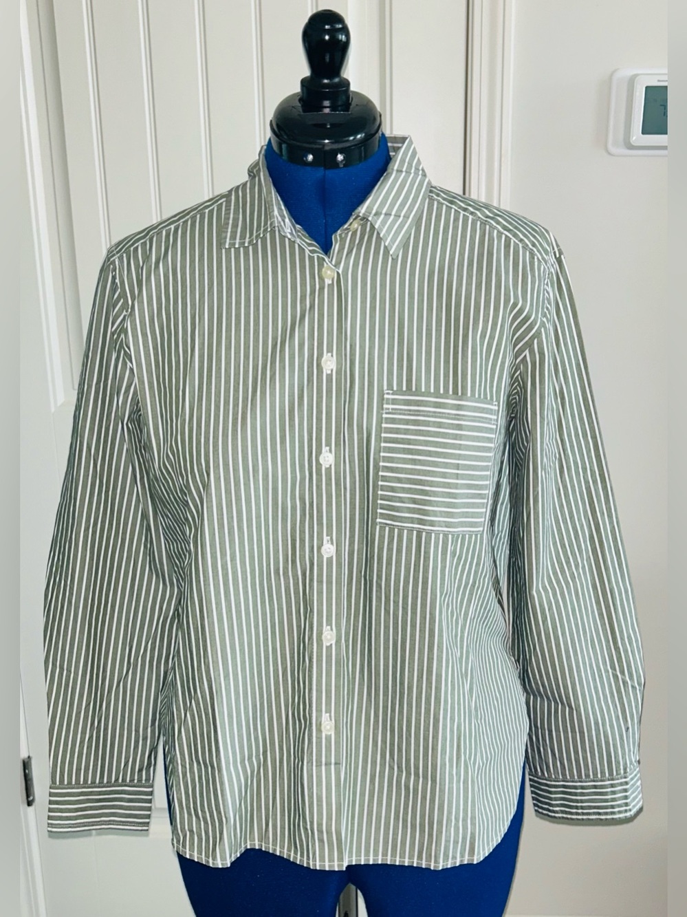 Loft Women’s Olive Green Stripe Button-Up Shirt